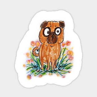 Pug playing in flowers Spring design Sticker